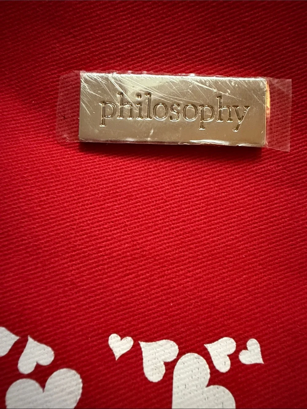 Philosophy Red 'Love' Cosmetic Pouch with White Heart Print